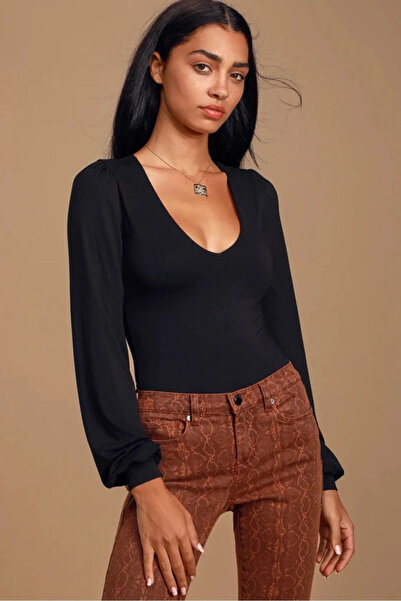 MetuCA Women's Black One Shoulder Long Sleeve Double Layer Sandy Fabric Thong...