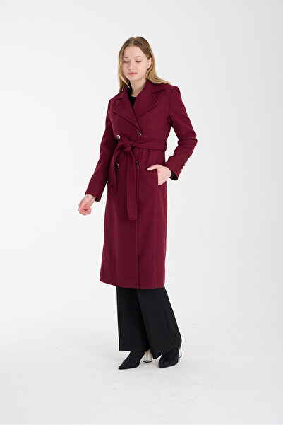 Bolivente معطف مبطن عادي مزين بأزرار أكمام باللون العنابي