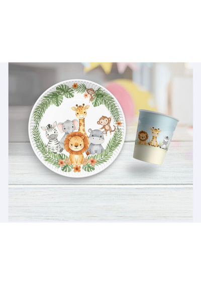 Öztürkpartievi Safari Temalı Tabak - Bardak Seti 8 Kişilik