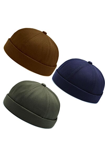 Rupen Kraft Set of 3 100% Cotton Cap Adjustable Docker Hat Summer Skullcap Hat Retro Hat Skullcap Hat