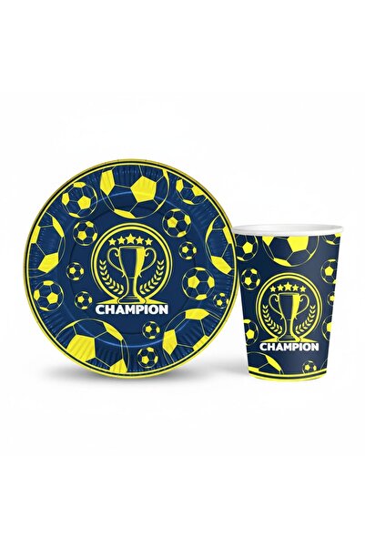 RÖNESANS PARTİ Yellow Navy Blue Fan Plate Cup Set