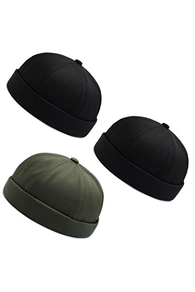 Rupen Kraft Set of 3 100% Cotton Cap Adjustable Docker Hat Summer Skullcap Hat Retro Hat Skullcap Hat