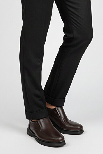 Wallerjon Men's Genuine Leather Wide Fit Comfortable Orthopedic Laceless Flexible Elastic Dad Shoes