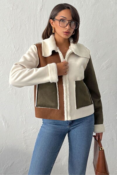 TOPSHOW TOP13138 - Kahverengi Shacket Ceket Fermuarlı