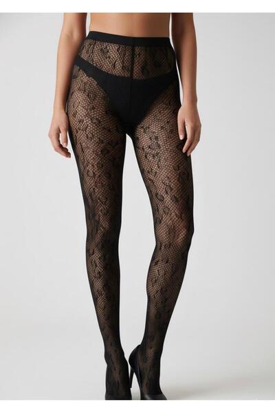 DÜVEN Leopard Patterned Black Color Fishnet Pantyhose
