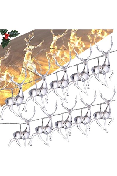 WTO Garland of 10 decorated transparent reindeer, illuminated with warm white light, WTO®, 10 LEDs, 170cm
