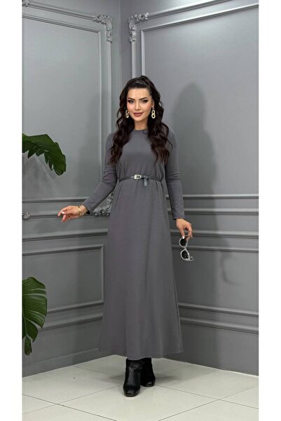 Genesis cannes Long Sleeve Belted Gray Dress