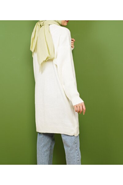 Vaniza Embossed Asymmetrical Striped Knitwear Tunic Sweater