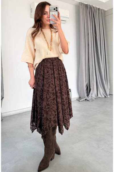 khar Fusta asimetrică cu imprimeu Skater din tul elastic din material subțire