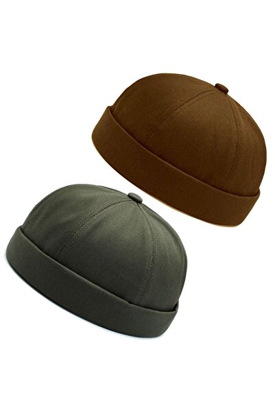Rupen Kraft Set of 2 100% Cotton Cap Adjustable Docker Hat Summer Skullcap Hat Retro Hat Skullcap Hat