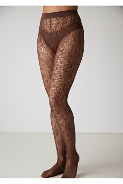 DÜVEN Leopard Patterned Brown Color Fishnet Pantyhose
