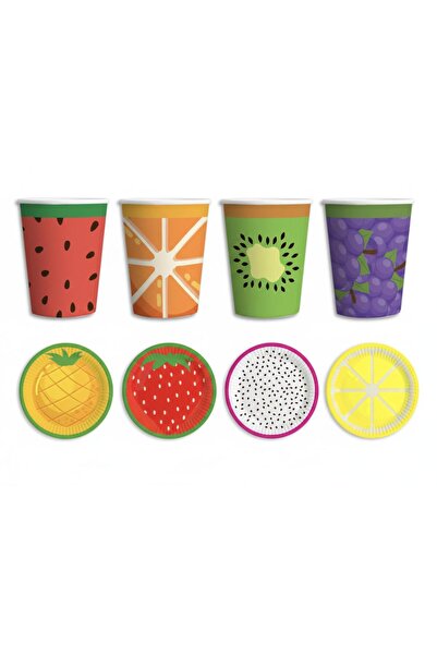 BAL10 DÜNYASI Fruit Themed Mixed Plate and Cup Set