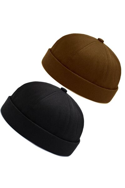 Rupen Kraft Set of 2 100% Cotton Cap Adjustable Docker Hat Summer Skullcap Hat Retro Hat Skullcap Hat