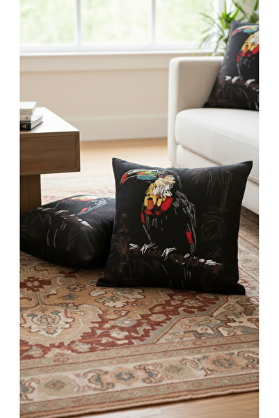 artwork Tougan Bird Printed Bohemian Linen Fabric Cushion Cover (1 Piece)