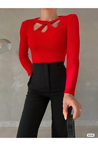 Modafeminen Tricotaj PuloverTR0319 ROȘU