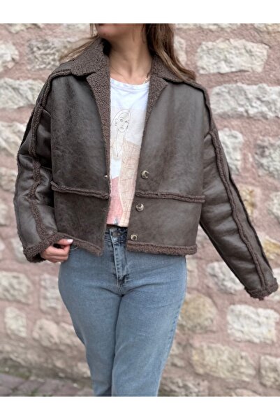 PELTEX Brown Plush Striped 3 Button Leather Jacket