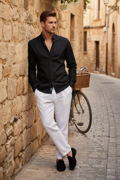 NAZEF Slim Fit High Quality Button Collar Cotton Blended Linen Shirt