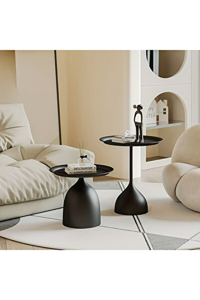 bj جانب من طاولة قهوة جانبية سوداء مكونة من قطعتين لغرفة المعيشة وغرفة النوم