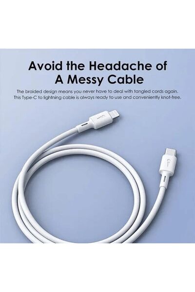 oraimo Robust Line USB-C to iPhone Charging Cable, 1 m, 30W - White