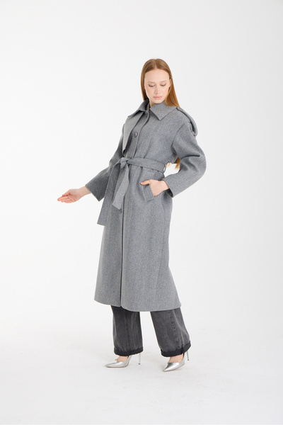 Bolivente Marvella Gray Premium Epaulet Windbreaker Detailed Cashmere Coat