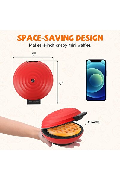 CROWNFUL Mini Waffle Maker, 4 Inch Chaffle Maker (Red)