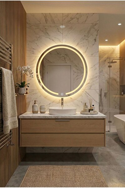 todek home 70 cm LED Işıklı Yuvarlak Ayna - Modern Dokunmatik Banyo Aynası
