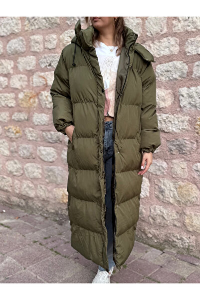 PELTEX Khaki Midi Length Hooded Puffer Jacket