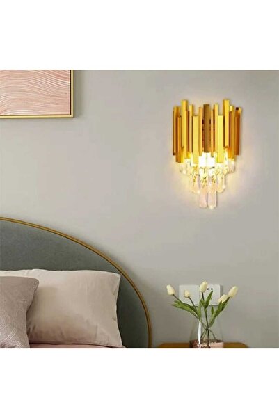 best power مصباح حائط فاخر 8039-W كريستالي ذهبي E14، 3 مستويات سطوع قابلة للتعديل