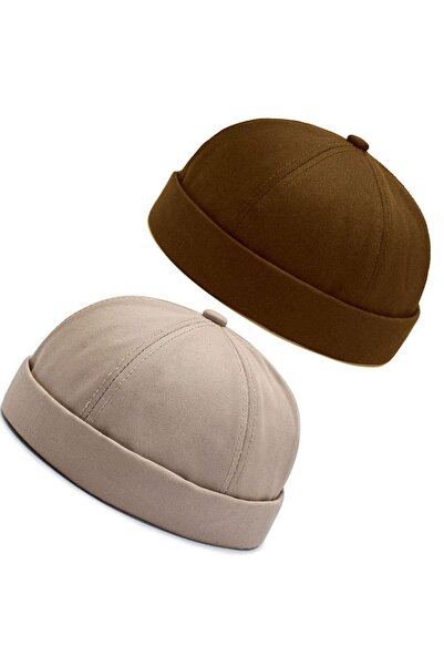 Rupen Kraft Set of 2 100% Cotton Cap Adjustable Docker Hat Summer Skullcap Hat Retro Hat Skullcap Hat