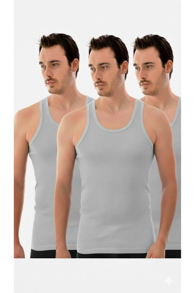BEYAZTOPTAN Men's Gray Cotton Combed Undershirt Pack of 3 0101 New Season