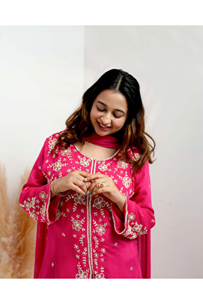 Pink Stories Chinon handworked salwar suit rani pink