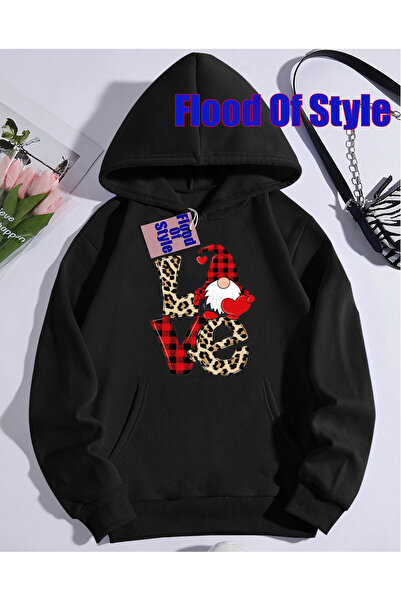 Flood Of Style Μαύρο μινιμαλιστικό φούτερ με λαιμόκοψη Love Christmas με τύπωμα