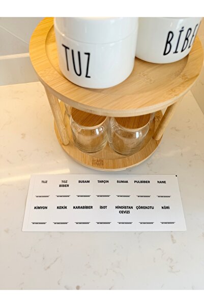 Sade Hediye 3-Piece Porcelain Spice Jar Set and 5-Piece Bamboo Lid Glass Spice Jar and Rotating Stand