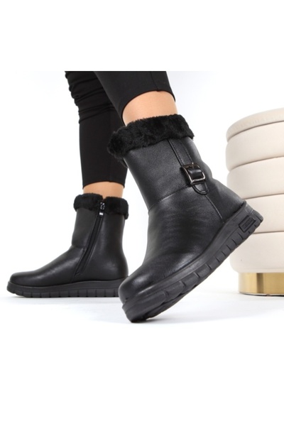 MONA comfortable black fur-lined boots