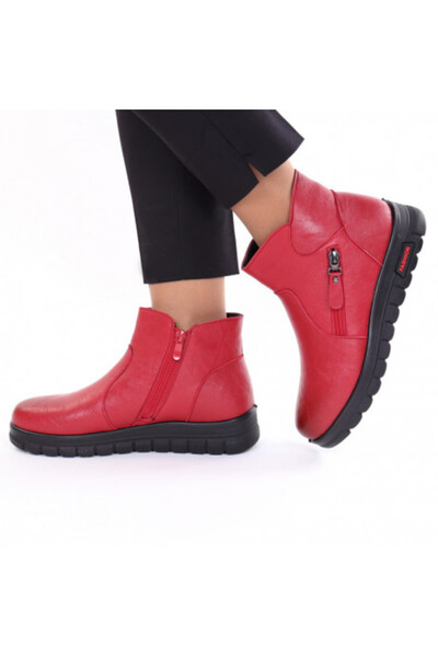 Nihan Red Faux Leather Fur-Lined Boots