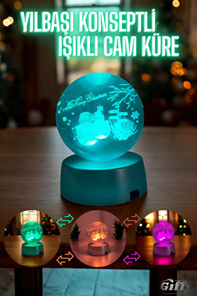 giffy Renk Değiştiren Led Işıklı Yılbaşı Kardan Adam Konseptli Cam Küre Hediy...