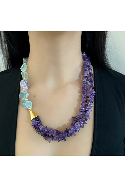 Takkı by Handan Ametist taşı ve florit taşı tasarım kolye.