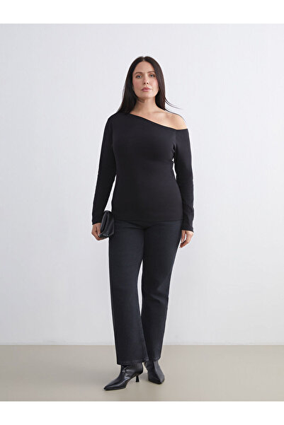 LC Waikiki Black Plus Size Wideleg Women's Jean Trousers