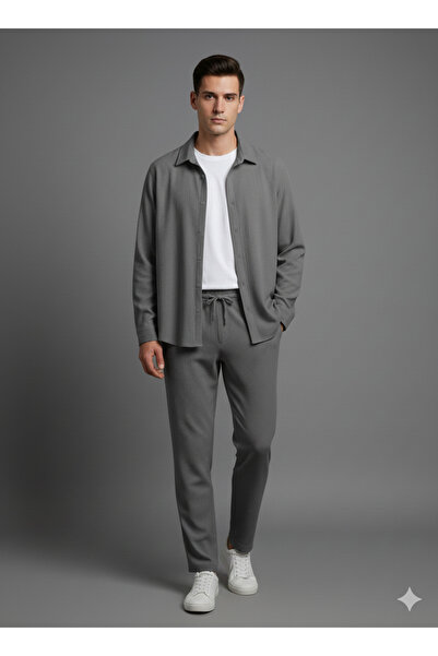 KVİNS طقم قماش كريب للجنسين قماش قابل للتمدد | قميص وبنطلون بقصة مريحة | بدون...