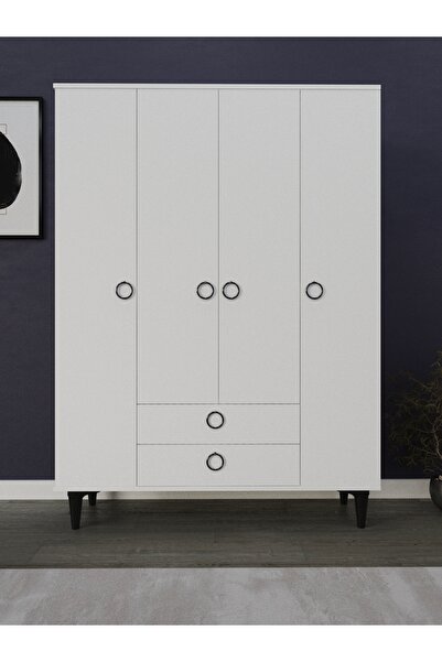 umondesign Umon Design 4 Kapaklı 2 Çekmeceli Askılı Gardırop Geniş Elbise Dolabı