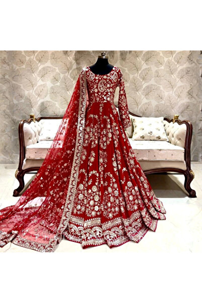 MYSMAR Red Chinon Silk Gown - HRT5365 | Red