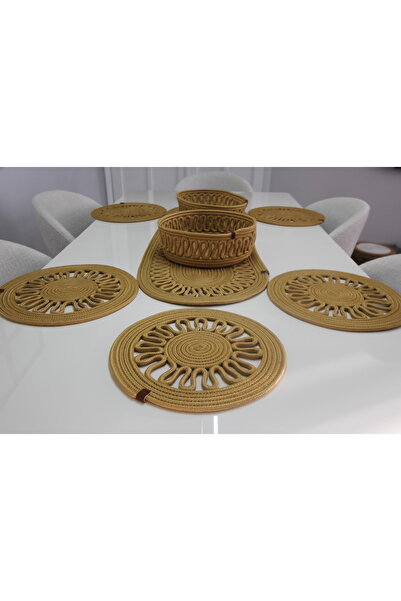 fa collection desing Runner din iută naturală, cu model, răchită, americană, pentru masă, pentru măsuță de cafea, Supla