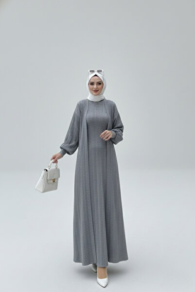 İntive Lingerie Thick Corded Fabric Women's Long Cardigan Dress
