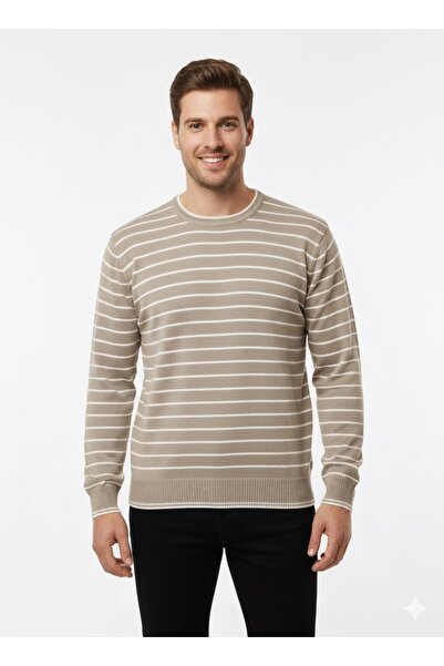 ModaPlaza Men's Striped Crew Neck Sweater 711