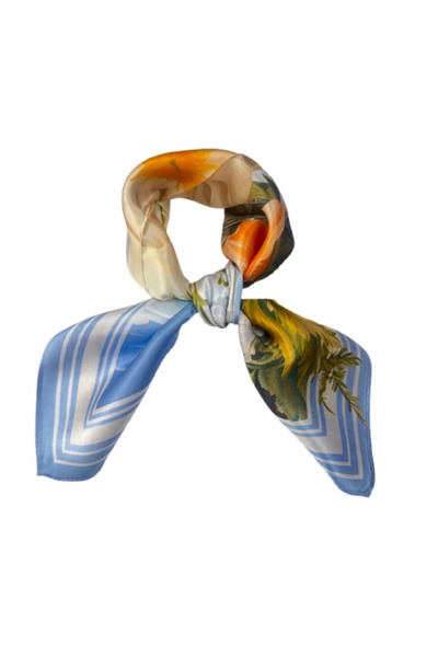 OMG Natural silk scarf, flower and butterfly print, 53x53 cm