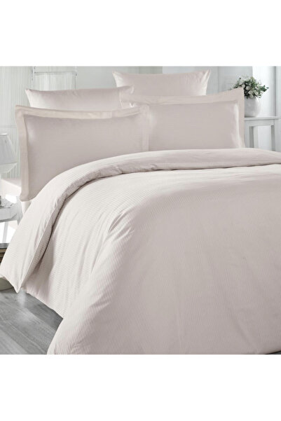 MAXSTYLE Σετ Παπλωματοθήκης Διπλό Σατέν Ριγέ Μπεζ