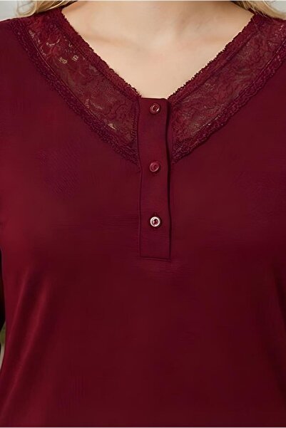 MORRO Long Sleeve Viscose Pajama Set Lace Detail Comfortable Casual Sleepwear Set