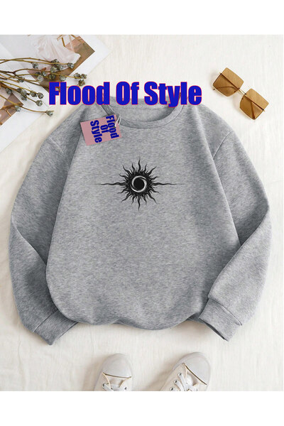 Flood Of Style Sweatshirt negru cu gâtul în formă de cu imprimeu pentru bărba...