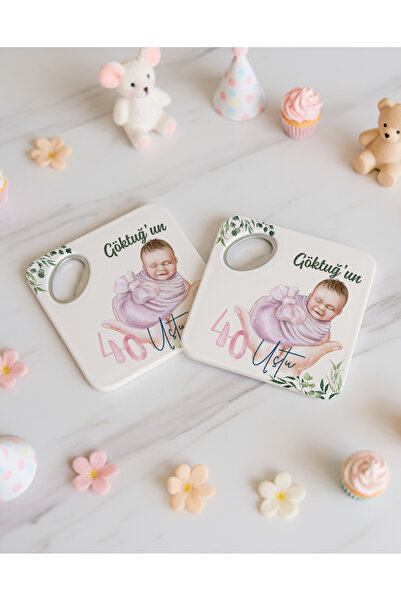arslart 40 Ustu Bebek Temalı Kişiye Özel Magnet Açacak Bardak Altlığı, 8x8 cm...