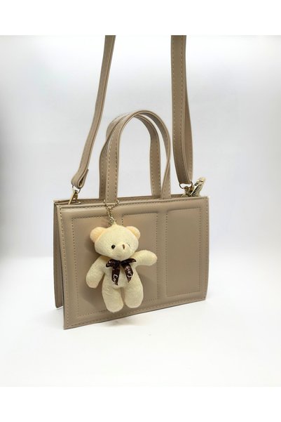 Rubel Bags Women's Beige Crossbody and Shoulder Bag – Stylish and Modern Design with Mini Plush Teddy Bear